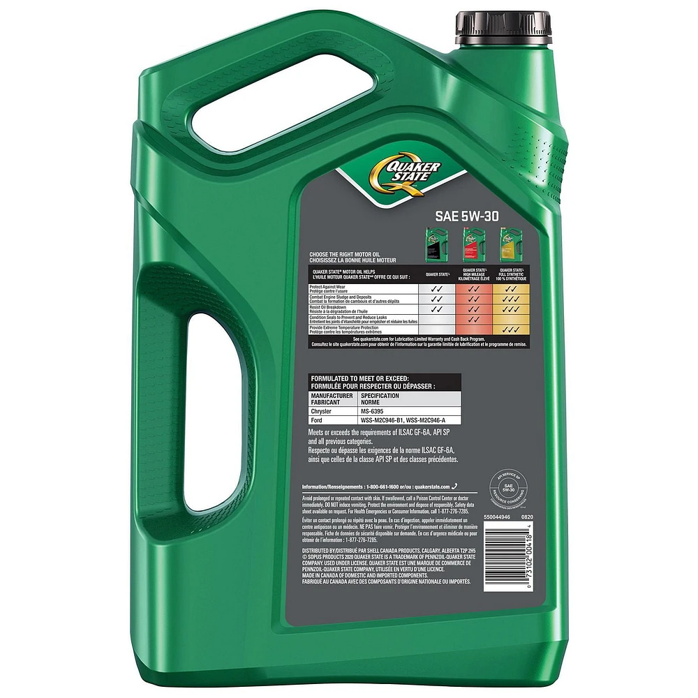 Quaker State 5W30 Motor Oil Case Pack jugs 3x5L