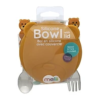 Melii Silicone Bowl with Lid & Utensils – spoon and fork for Baby, Toddlers and Kids, BPA Free, Dishwasher & Microwave Safe