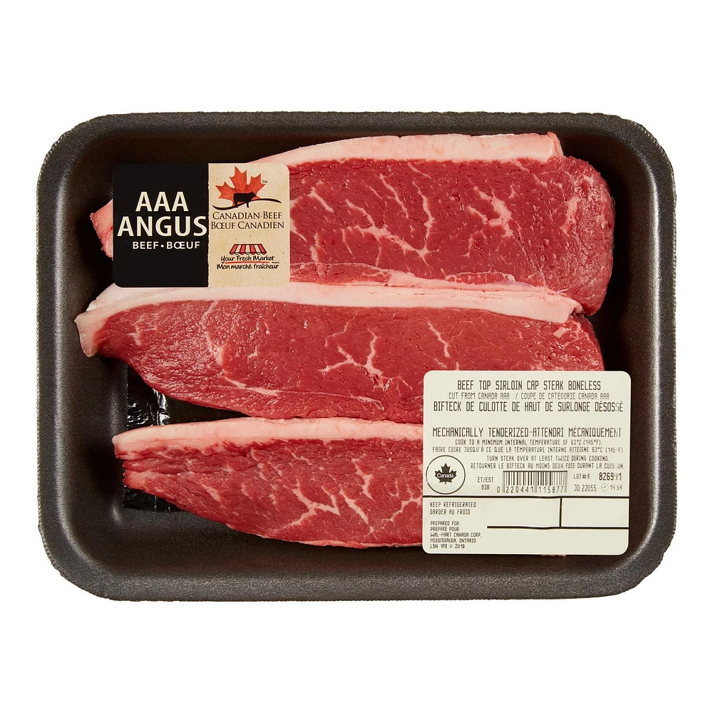 Bifteck de culotte de haut de surlonge, Mon marché fraîcheur, 3-6 Bifteck, Bœuf Angus AAA, 0.35 - 0.65 KG