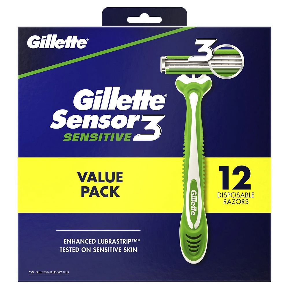 Gillette Sensor3 Sensitive Men's Disposable Razors, Value Pack