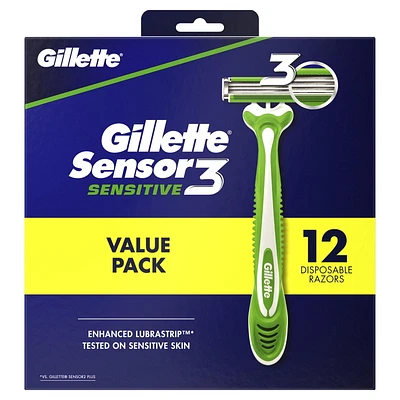 Gillette Sensor3 Sensitive Men's Disposable Razors, Value Pack