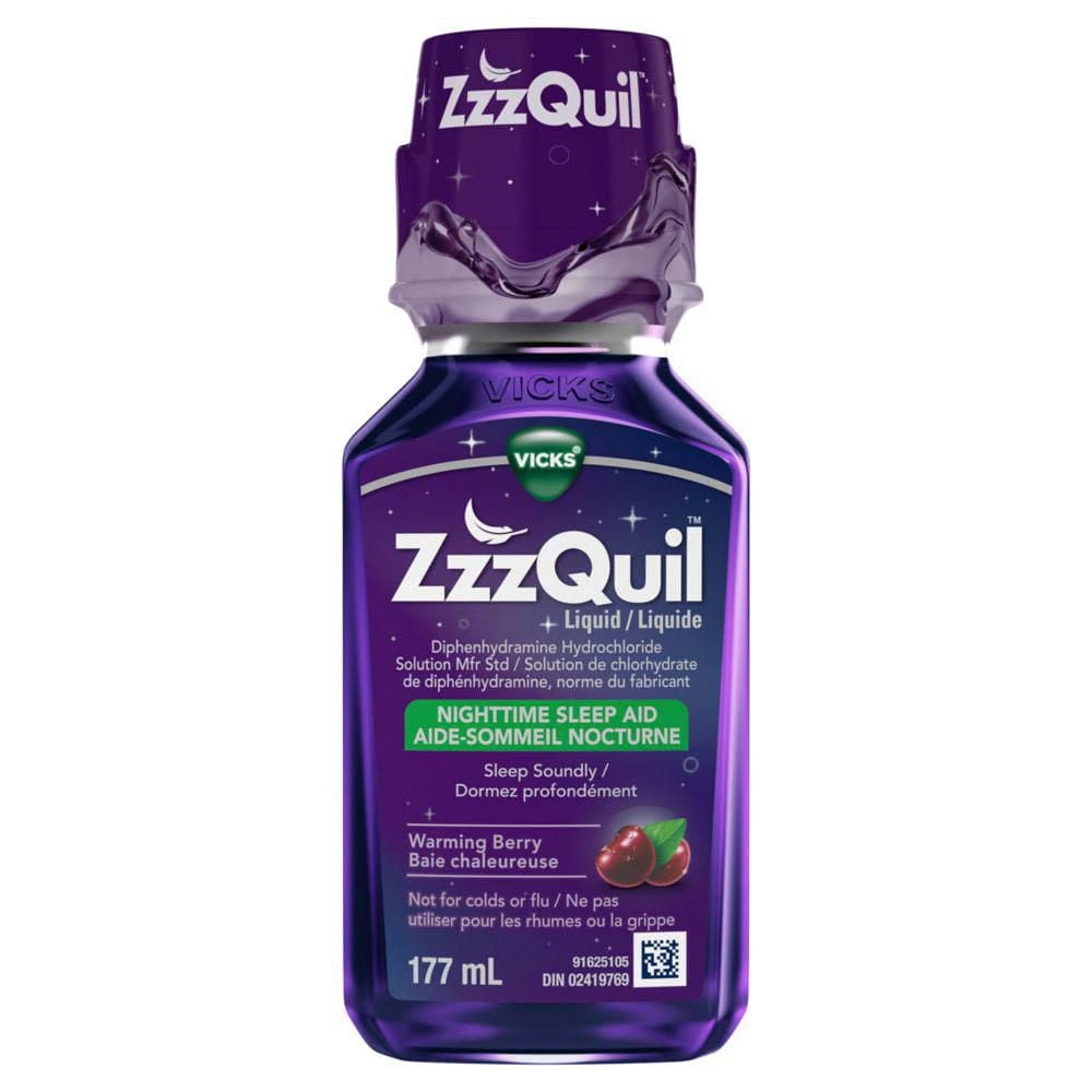 Vicks ZzzQuil Nighttime Sleep Aid Liquid, Warming Berry, 177 mL