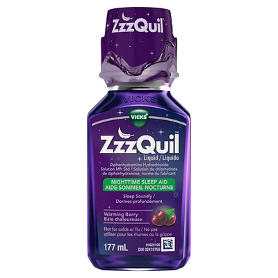 Vicks ZzzQuil Nighttime Sleep Aid Liquid, Warming Berry, 177 mL