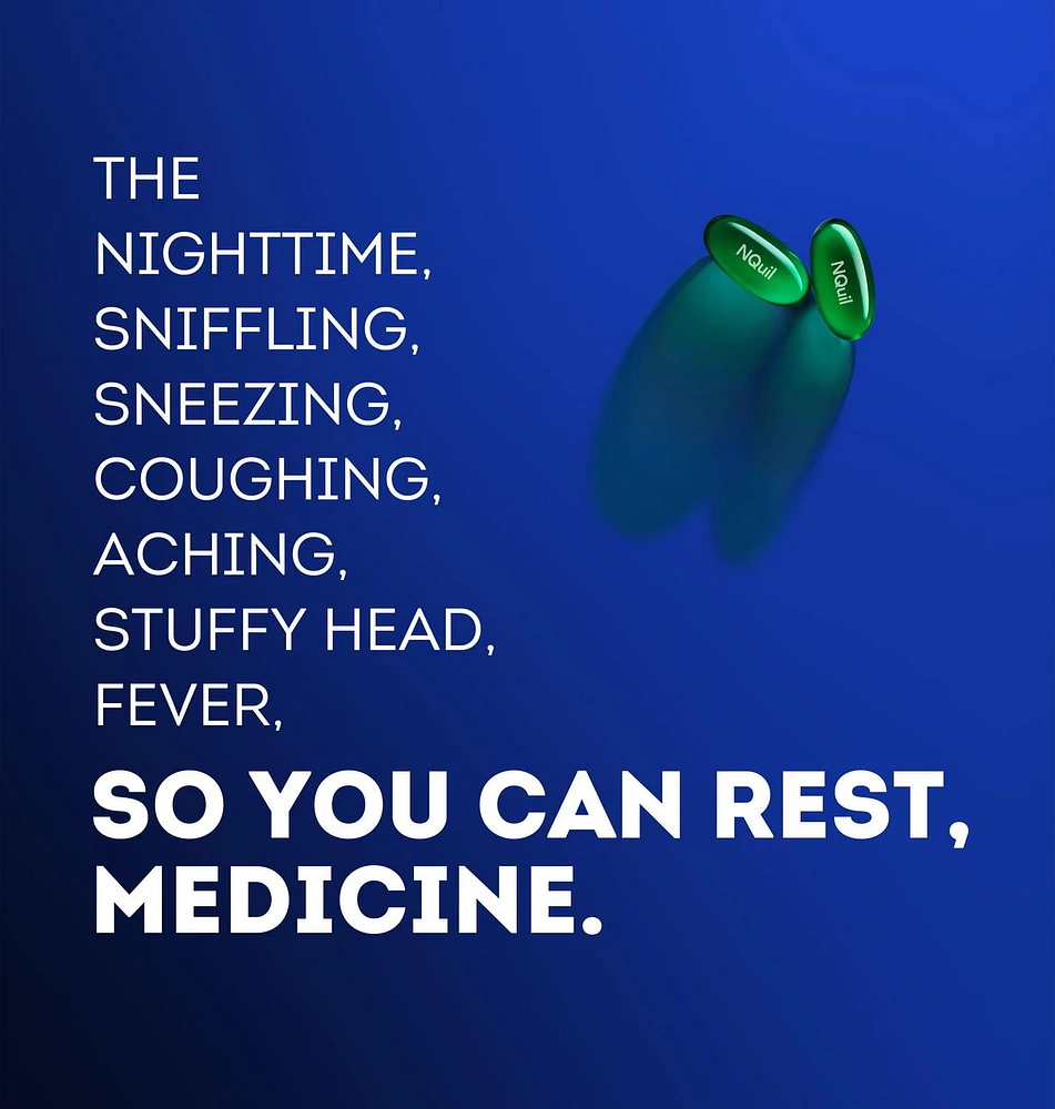 Vicks NyQuil Cold, Flu, and Congestion Medicine, relieves nighttime Cough, Sore Throat Pain, Fever, Runny Nose, Sneezing, Sinus Pressure, Sinus Congestion, 24 LiquiCaps