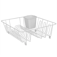 Small Vinyl Coated Wire Dish Rack with Utensil Holder, Black