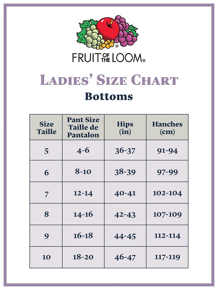 Slip taille basse sans couture Fruit of the Loom pour femmes, paquet de 4 Tailles: 5 à 8