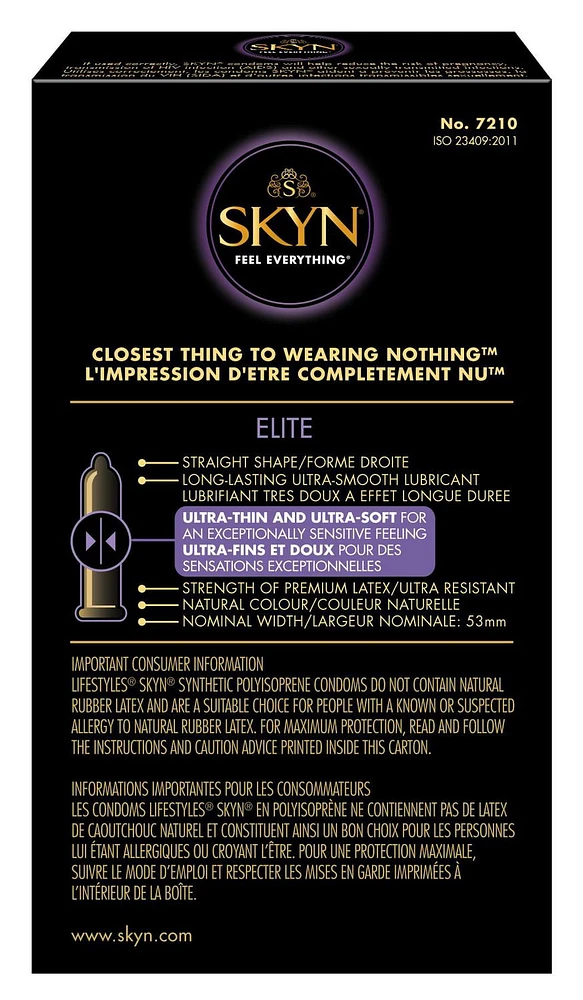 SKYN Elite Lot de 10 préservatifs ultra fins et ultra doux en polyisoprène synthétique, sans latex 10 conservateurs