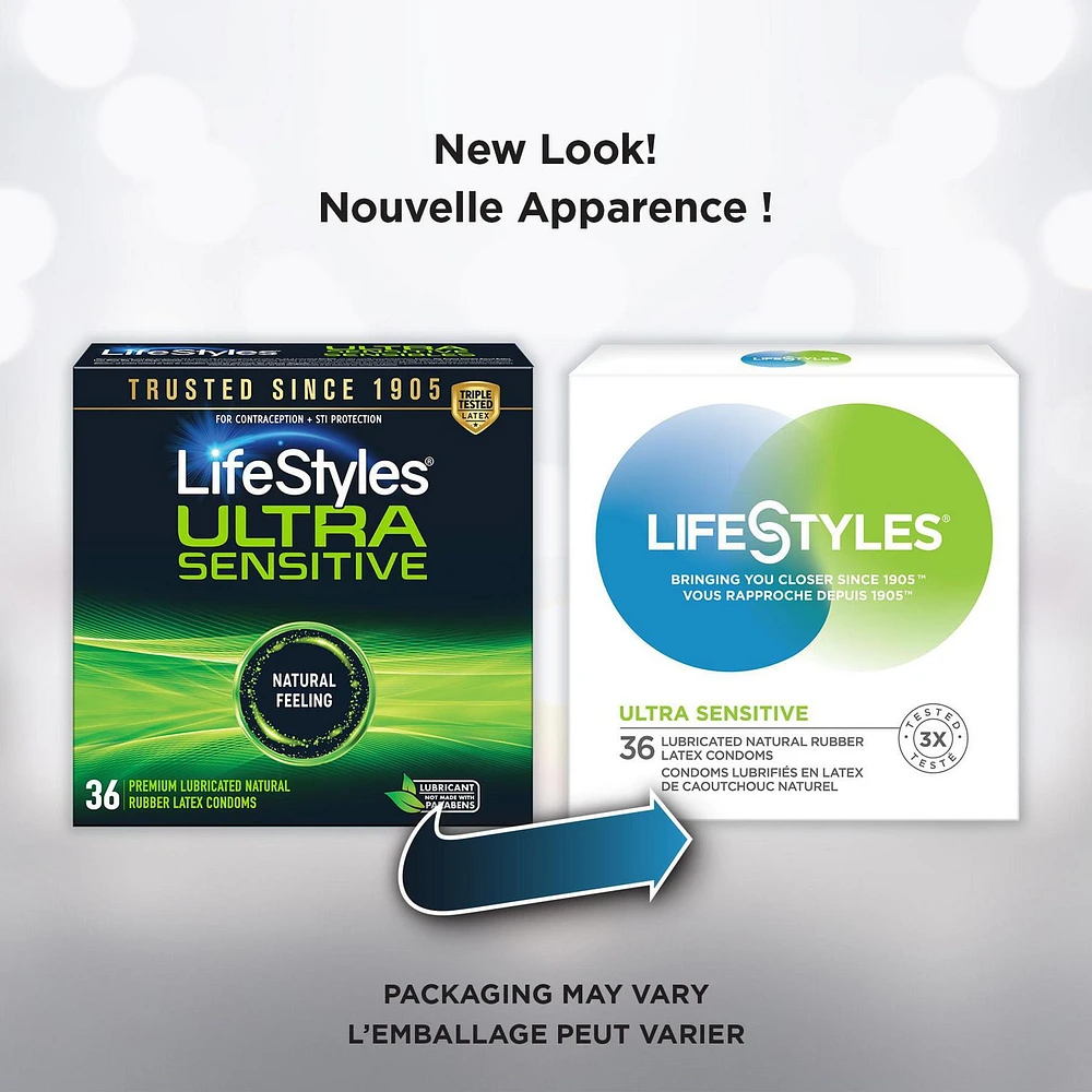 LifeStyles Ultra-Sensitive Condoms – 36 Count – Natural-Feeling, Lubricated Latex Condoms, 36 Latex condoms