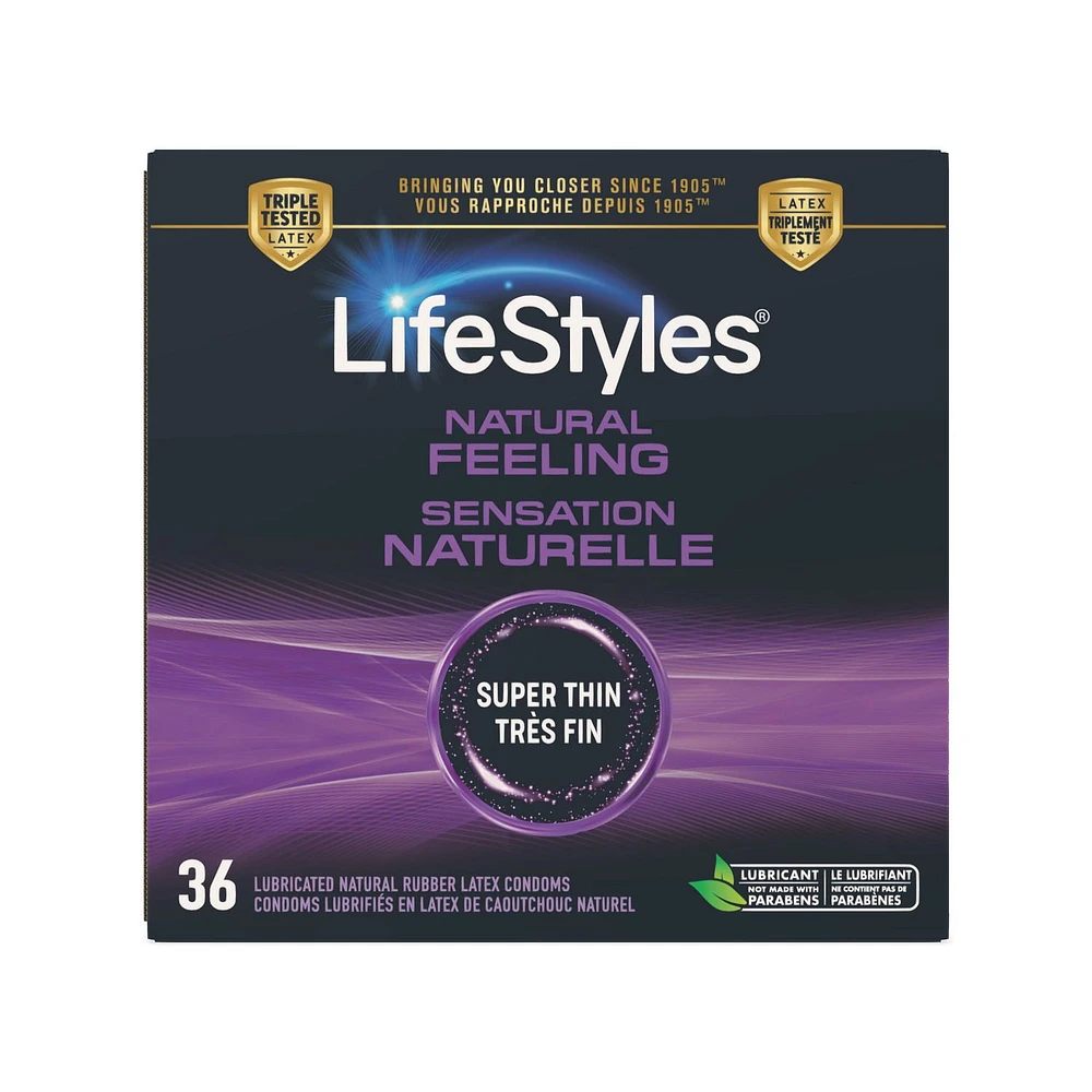 LifeStyles Natural Feeling Premium Lubricated Natural Rubber Latex Condoms 36CT, 36 Latex condoms