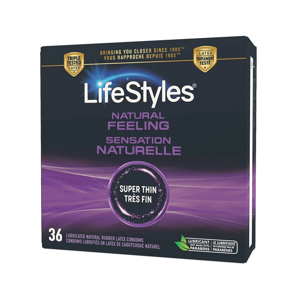 LifeStyles Natural Feeling Premium Lubricated Natural Rubber Latex Condoms 36CT, 36 Latex condoms