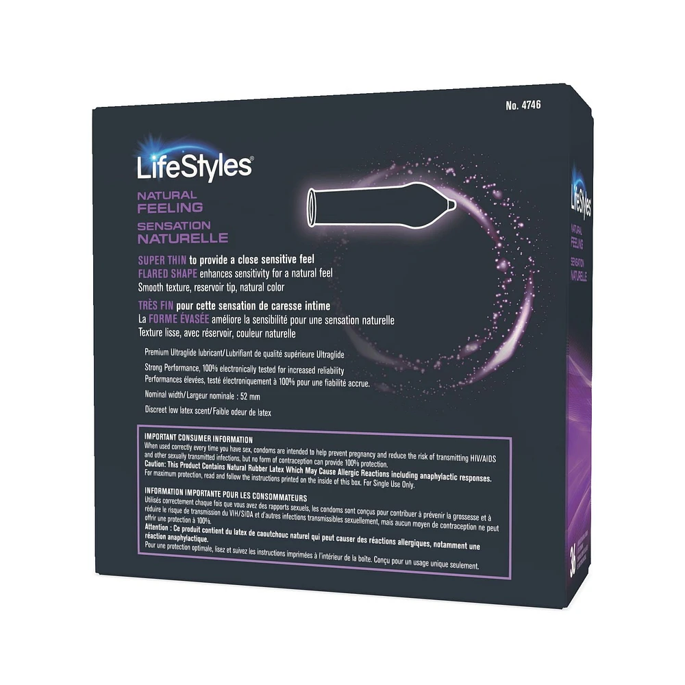 LifeStyles Natural Feeling Premium Lubricated Natural Rubber Latex Condoms 36CT, 36 Latex condoms