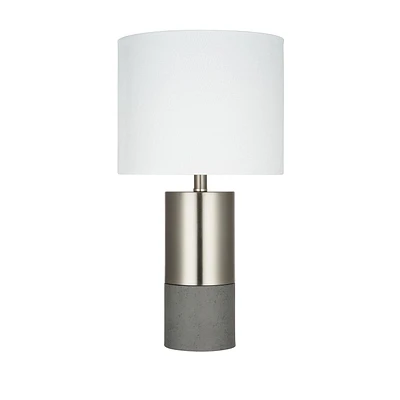 hometrends Brushed Nickel and Faux-Cement Column Table Lamp