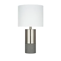 hometrends Brushed Nickel and Faux-Cement Column Table Lamp