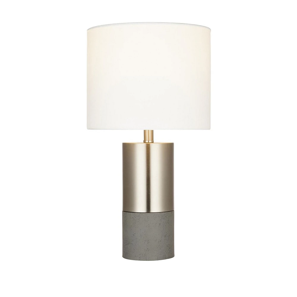 hometrends Brushed Nickel and Faux-Cement Column Table Lamp