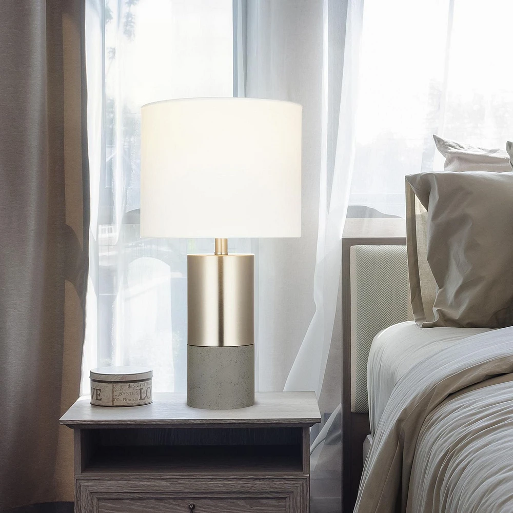 hometrends Brushed Nickel and Faux-Cement Column Table Lamp