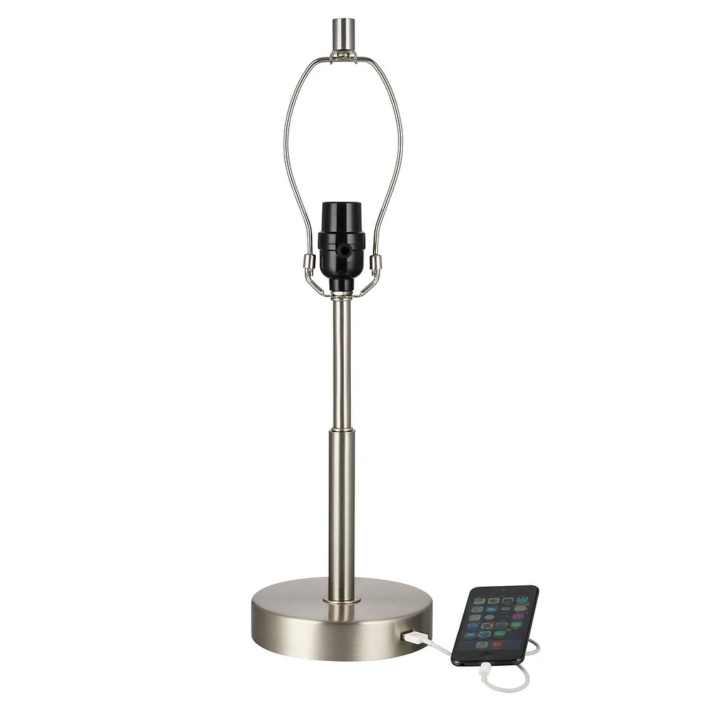 hometrends 20"H Brushed Nickel with USB Charging Port Lamp Base