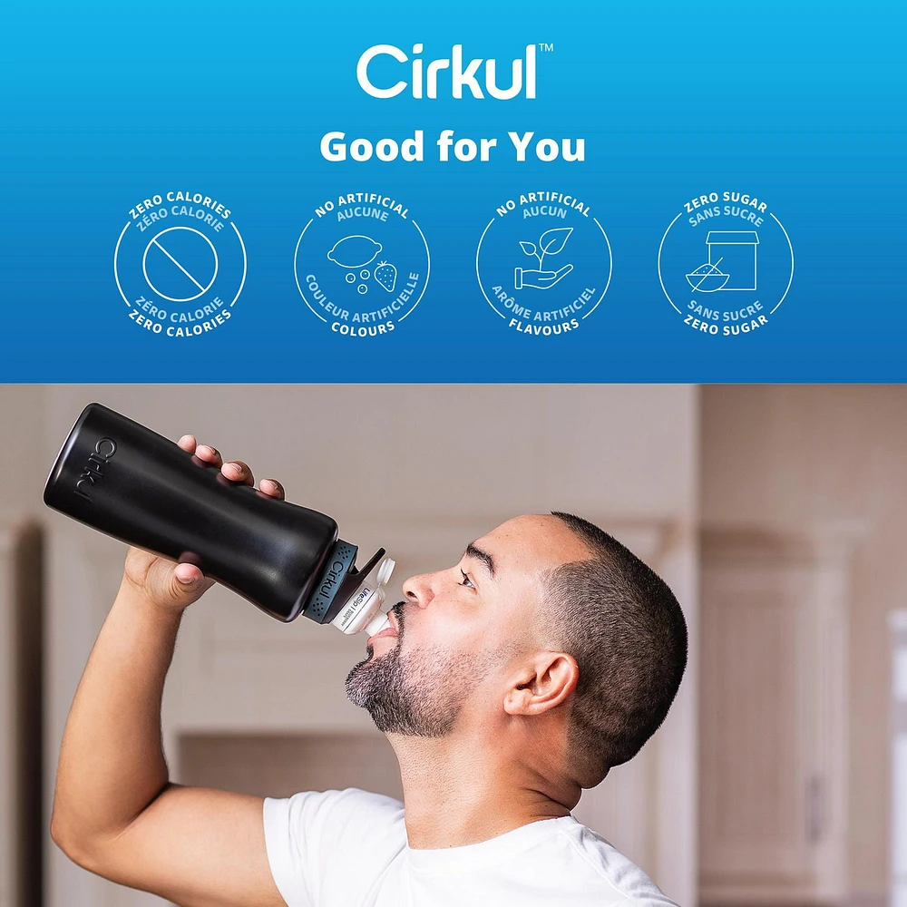 Cirkul Limited Edition 32oz Matte Black Stainless Steel Water Bottle Starter Kit with Black Lid and 2 Flavour Cartridges (LifeSip Blueberry Grape & GoSip Kiwi Berry), Cirkul 32MB SK 2C