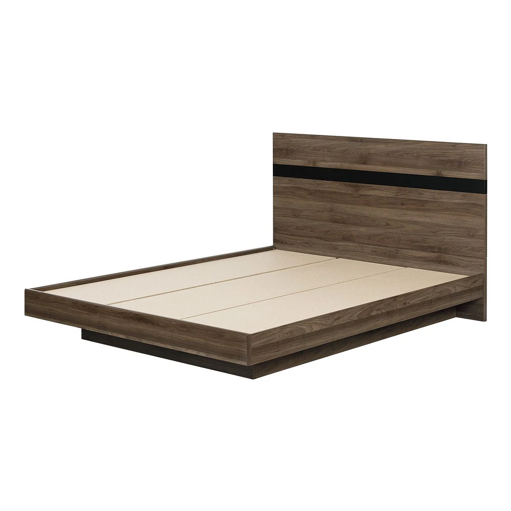 South Shore Flam Complete Bed Queen Natural Walnut and Matte Black