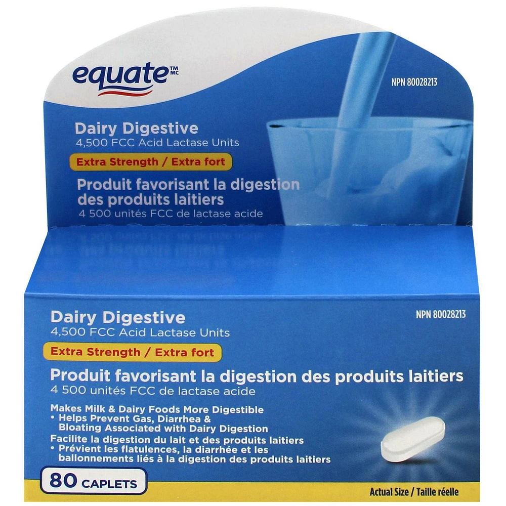 Produit favorisant la digestion des produits laitiers 80 caplets 4500 unites FCC de lactase acide