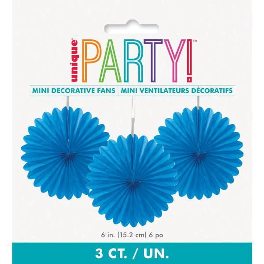 Royal Blue 6" Tissue Paper Fans, 3ct, Dia: 6"