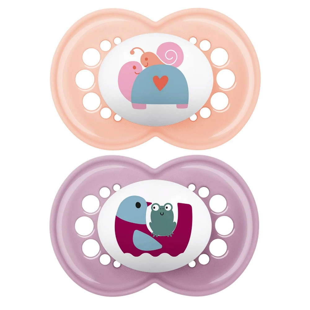 MAM Original Pacifier (2 pack, 1 Sterilizing Pacifier Case), Pacifiers 16 Plus Months, Baby Girl Pacifier, Best Pacifiers for Breastfed Babies