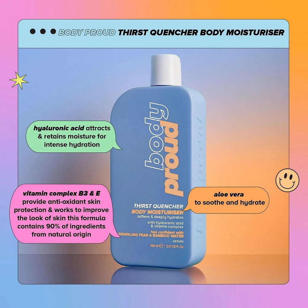 Body Proud - Thirst Quencher Body Moisturizer with Hyaluronic Acid - 100% Vegan - 360ML, Body Moisturizer