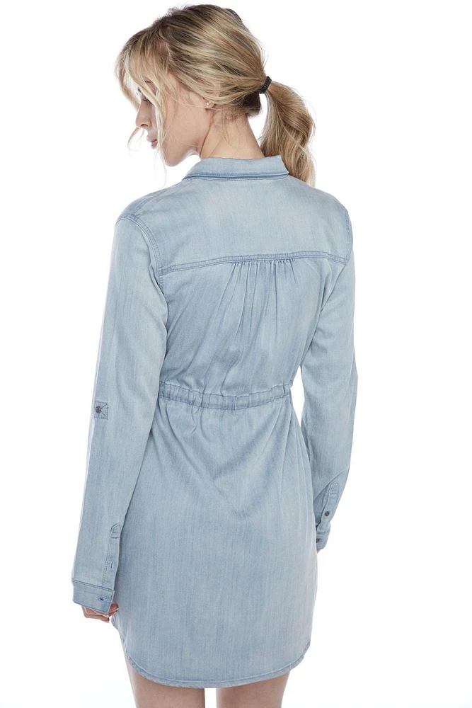 Jeaniologie ™  Button Front Dress - Light Blue Bleach, Size S-XXL