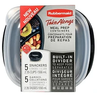 Rubbermaid TakeAlongs 556 ML Food Storage Containers with Divided Base, 10-Piece Set, Black