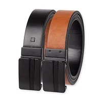 Tailored Flex by Haggar Men's Two-In-One Reversible Textured Plaque Buckle Belt