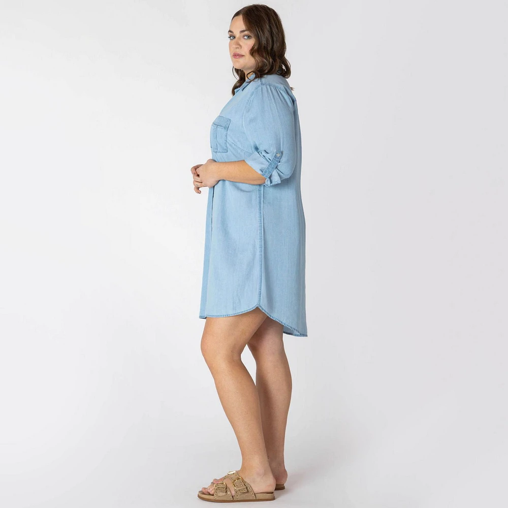 Devoted Taille Plus Femme Robe midi à col décontract