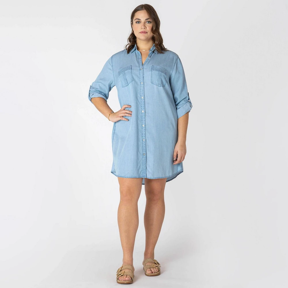 Devoted Taille Plus Femme Robe midi à col décontract