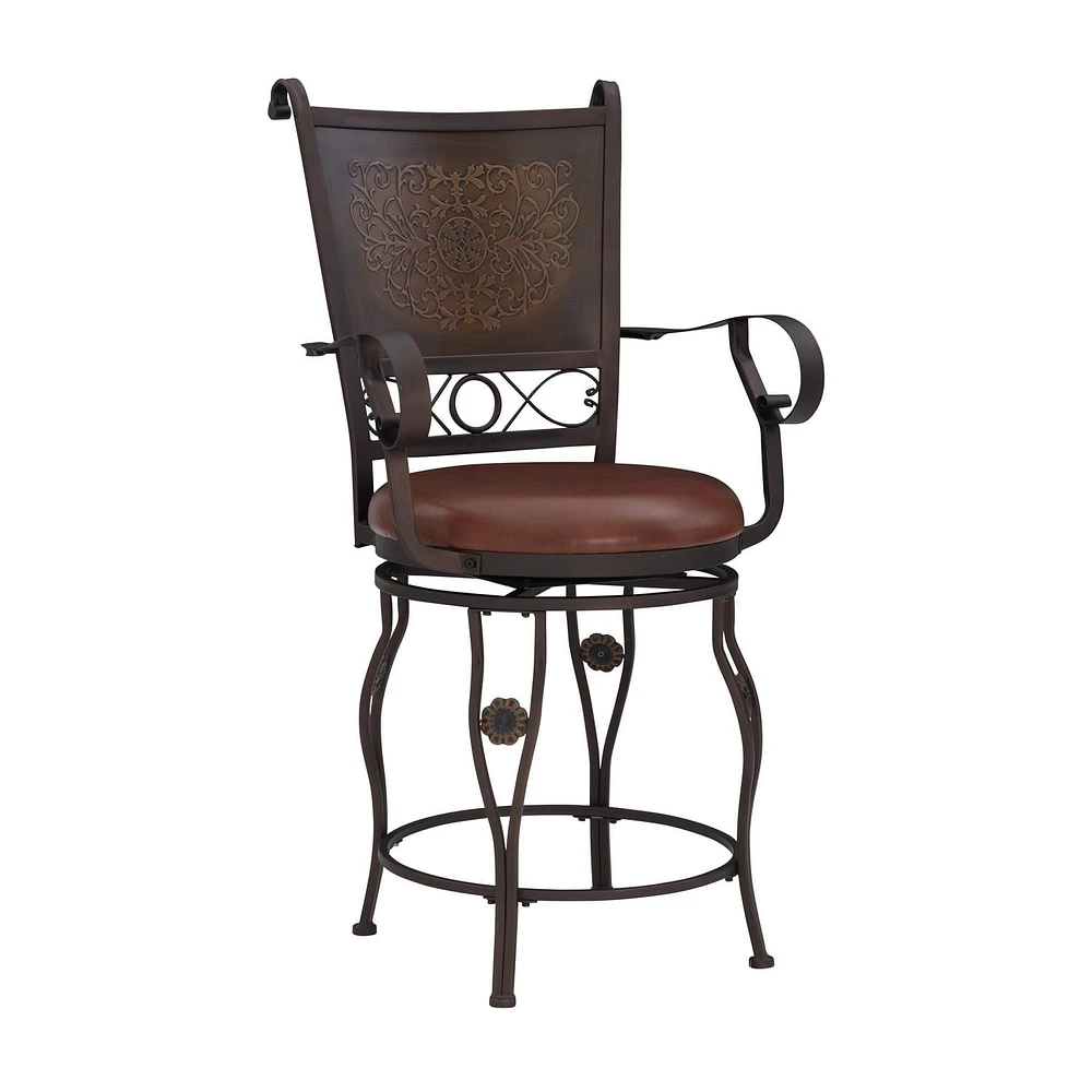 Reed Counter Stool with Arms, Bronze