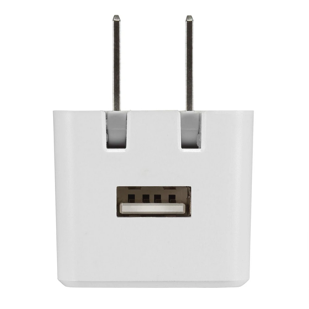 ONN ™ USB Foldable Wall Charger (White), Use with USB charging cables