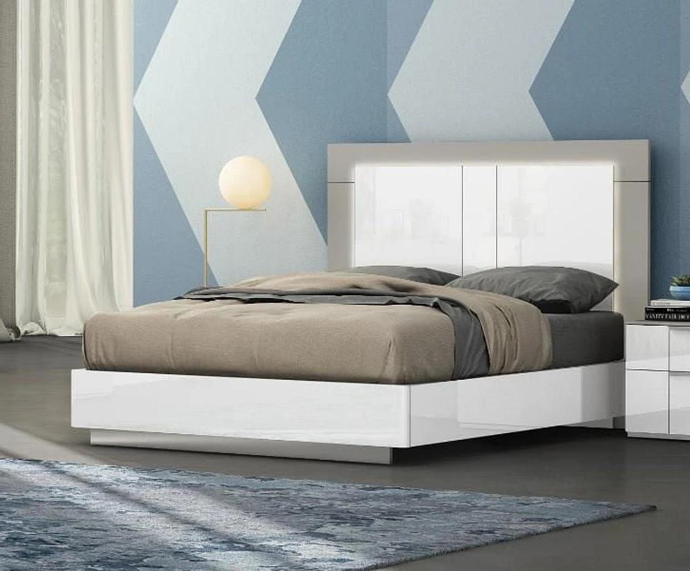 HARVEY QUEEN SIZE 2 TONE BED IN WHITE & FLANNEL GREY WITH LED LIGHTS