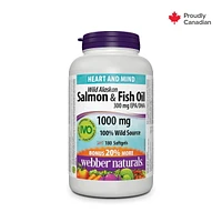Webber Naturals Huile de poissons et de saumon sauvage d’Alaska, 1 000 mg 150 + 30 gélules, PRIMES !