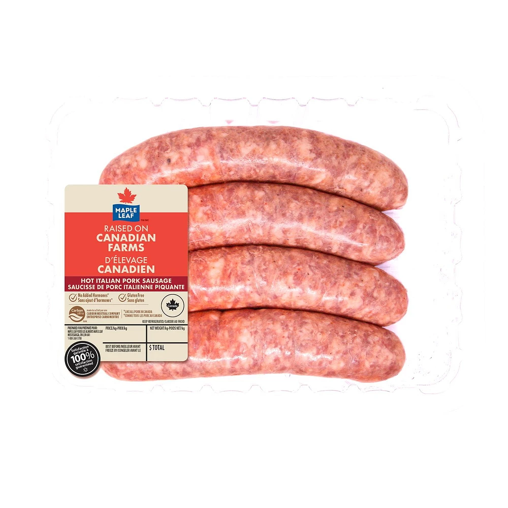 Maple Leaf Hot Italian Pork Dinner Sausage, 4 Dinner Sausages