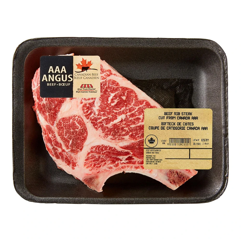 Beef Fresh Rib Steak, Your Fresh Market, 1 Steak, AAA Angus Beef, 0.25 - 0.85 KG