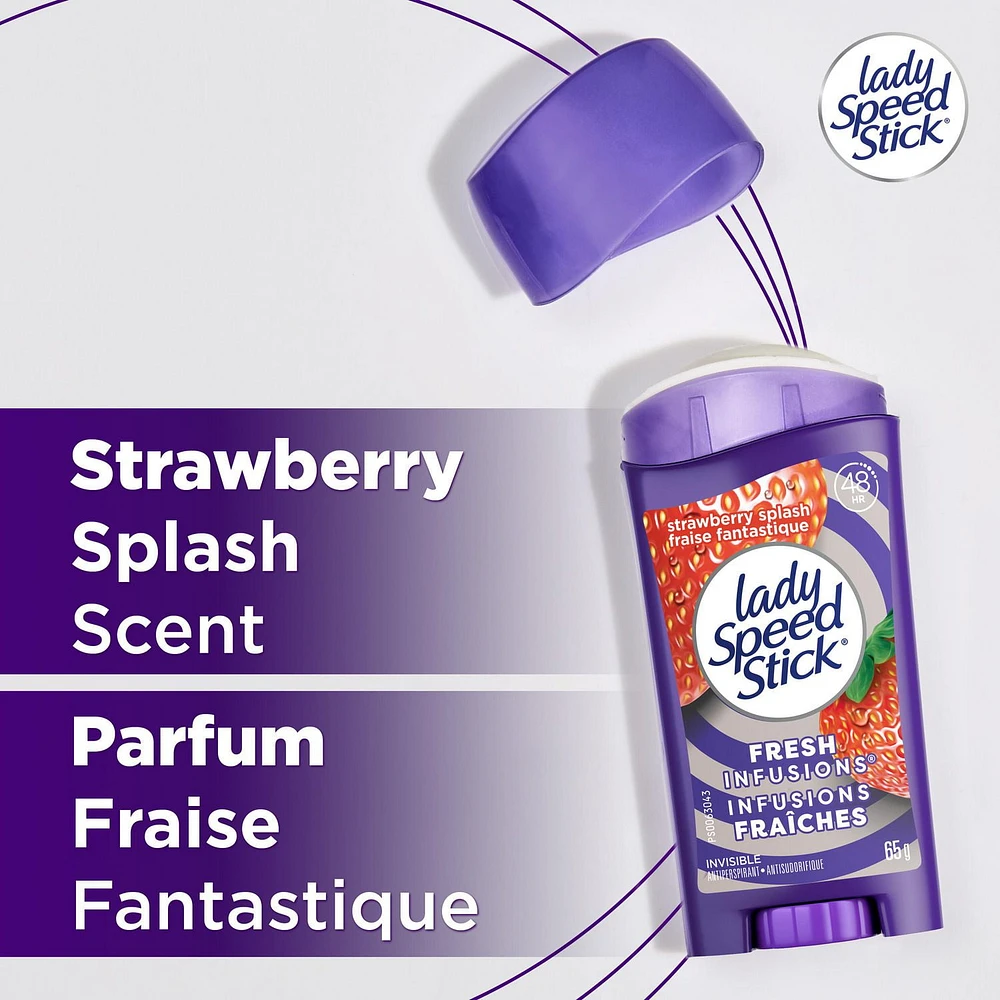Lady Speed Stick Déodorant Antisudorifique pour Femmes, Infusions Fraîches, Éclat de Fraise, 65 g (Paquet de 2) Lady Speed Stick Antiperspirant Deodoran