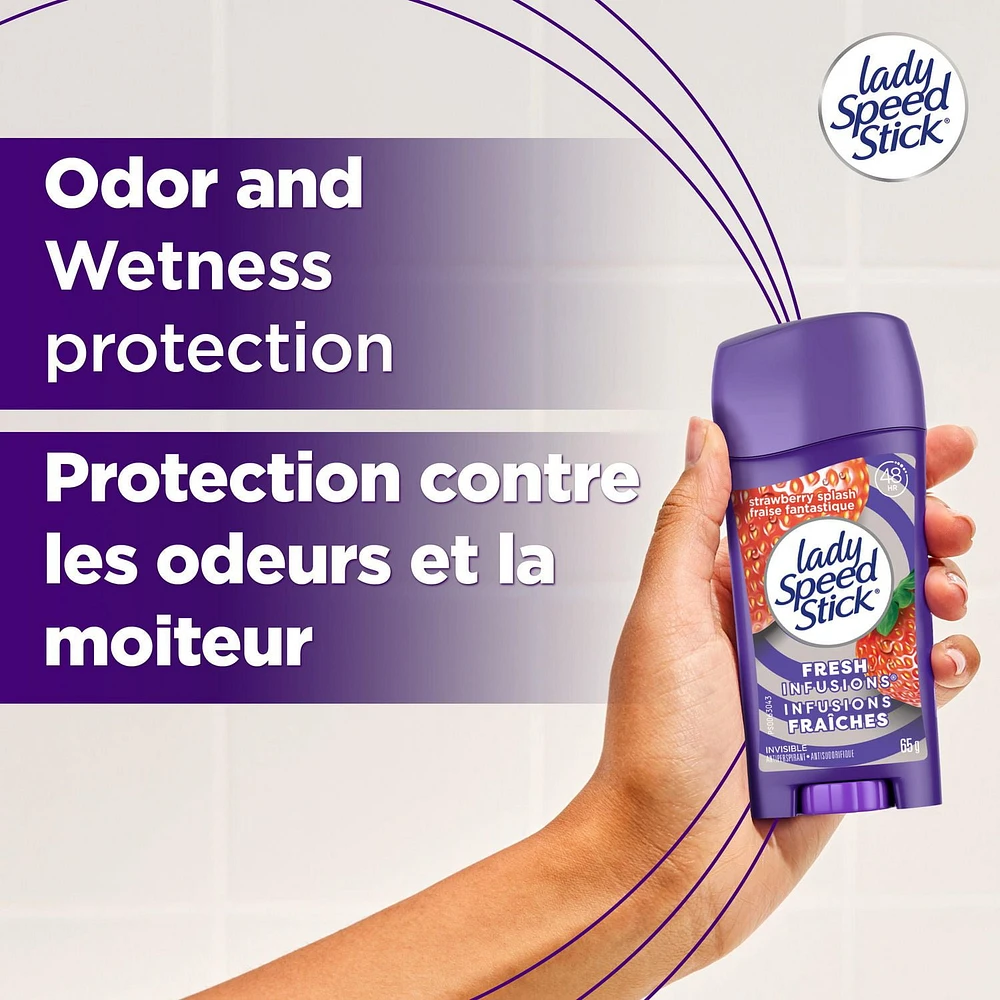 Lady Speed Stick Déodorant Antisudorifique pour Femmes, Infusions Fraîches, Éclat de Fraise, 65 g (Paquet de 2) Lady Speed Stick Antiperspirant Deodoran
