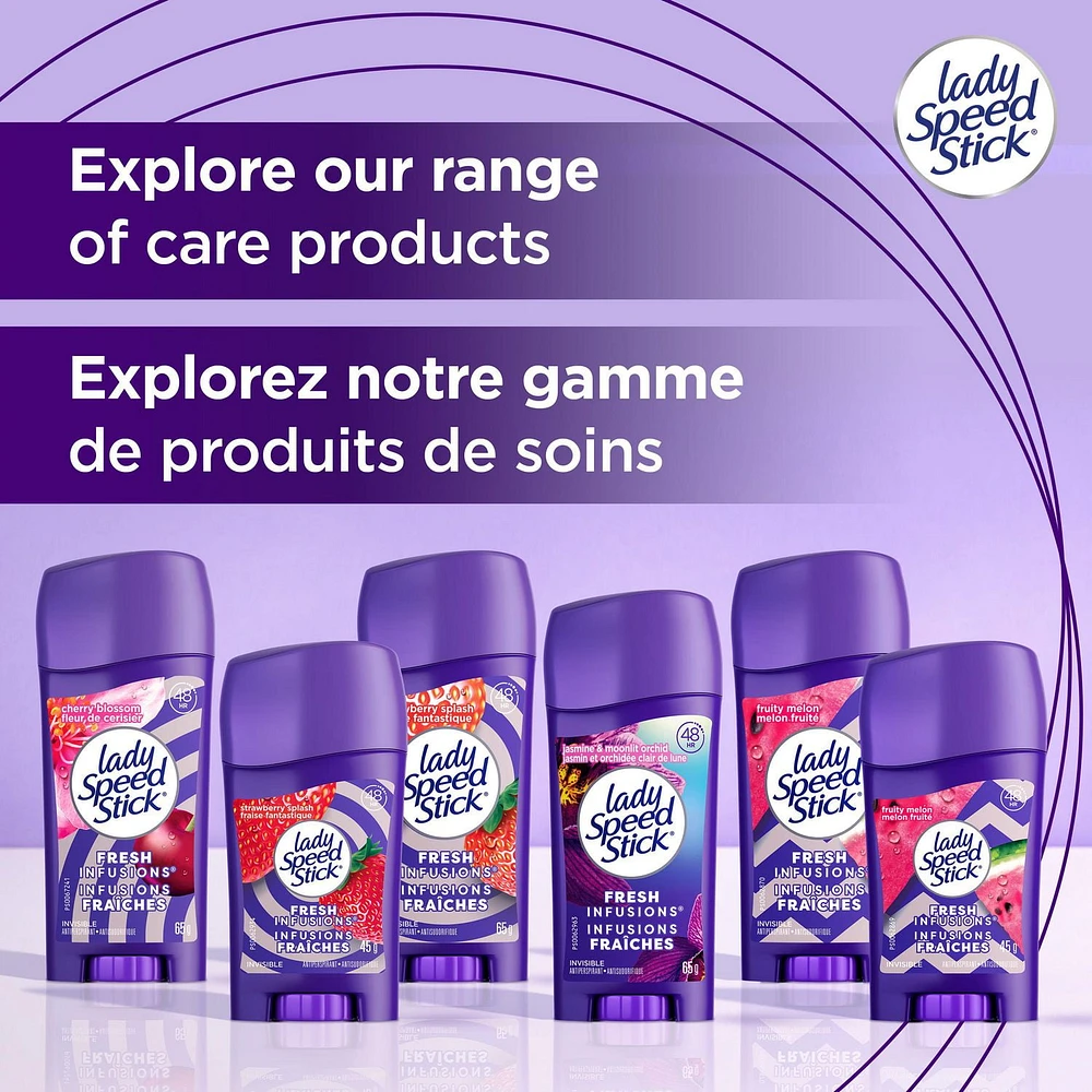 Lady Speed Stick Déodorant Antisudorifique pour Femmes, Infusions Fraîches, Éclat de Fraise, 65 g (Paquet de 2) Lady Speed Stick Antiperspirant Deodoran
