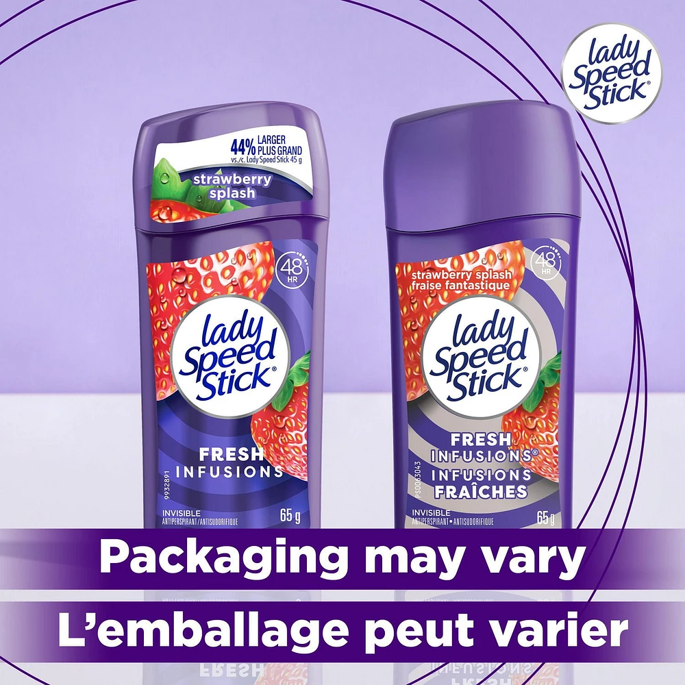 Lady Speed Stick Déodorant Antisudorifique pour Femmes, Infusions Fraîches, Éclat de Fraise, 65 g (Paquet de 2) Lady Speed Stick Antiperspirant Deodoran