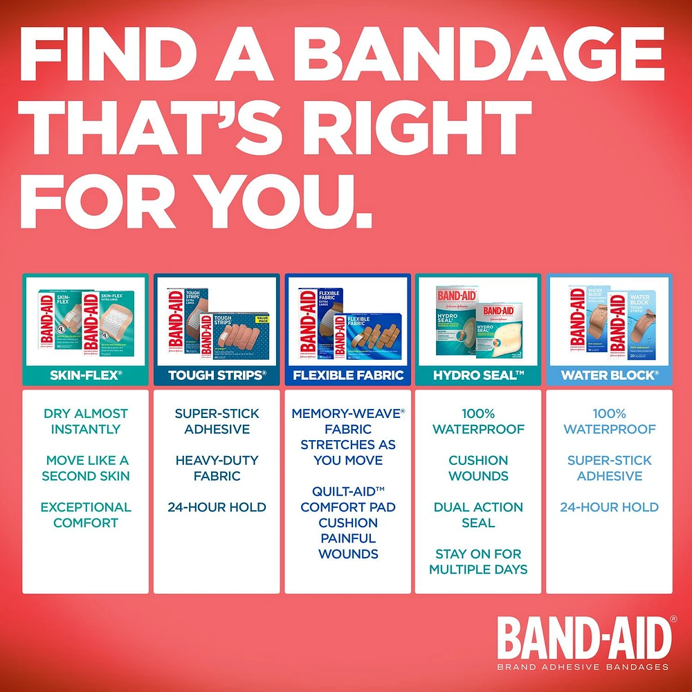 Très grands pansements adhésifs de marque BAND-AID® WATER BLOCK® TOUGH-STRIPS® pour le soin des plaies, Protection ultradurable pour les coupures et égratignures mineures, 10 pansements 10 unités
