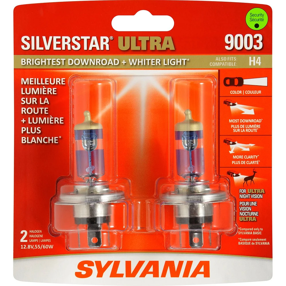 SYLVANIA 9003 SilverStar ULTRA Halogen Headlight, Pack of 2