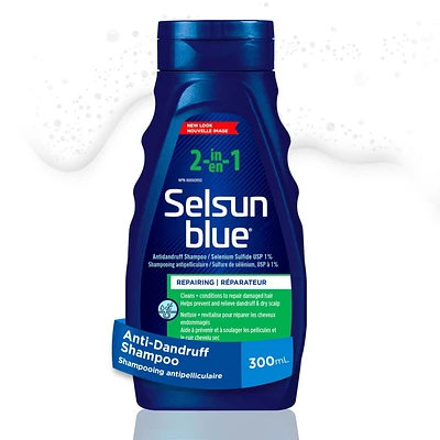 Selsun Blue Shampooing anti-pelliculaire 2 en 1, 300 ml – Aide à contrôler les pellicules, les démangeaisons et desquamation associées aux pellicules, nettoie et revitalise en une même  étape 300 ml