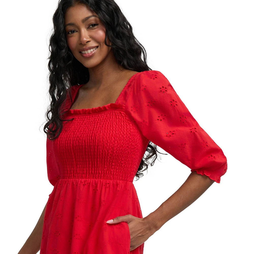 Mexx Women’s Eyelet Tiered Dress with Puff Sleeves, XS-XXL