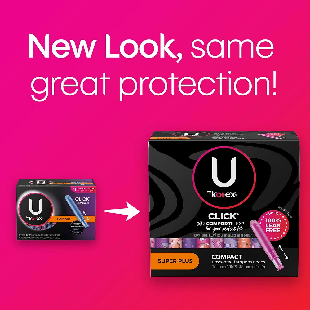 U by Kotex Click Compact Tampons, Super Plus Absorbency, Unscented, 32 Count