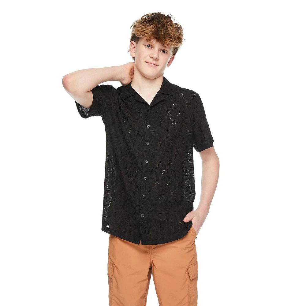 Chemise de vacances texturée à manches courtes Jackson pour garçons Tailles M-TTG