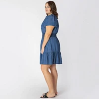 Devoted Taille Plus Femme mini robe en denim à manches courtes Mini robe en denim