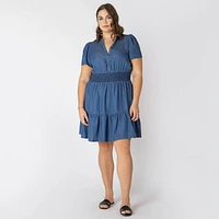 Devoted Taille Plus Femme mini robe en denim à manches courtes Mini robe en denim
