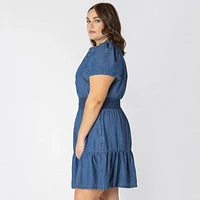 Devoted Taille Plus Femme mini robe en denim à manches courtes Mini robe en denim